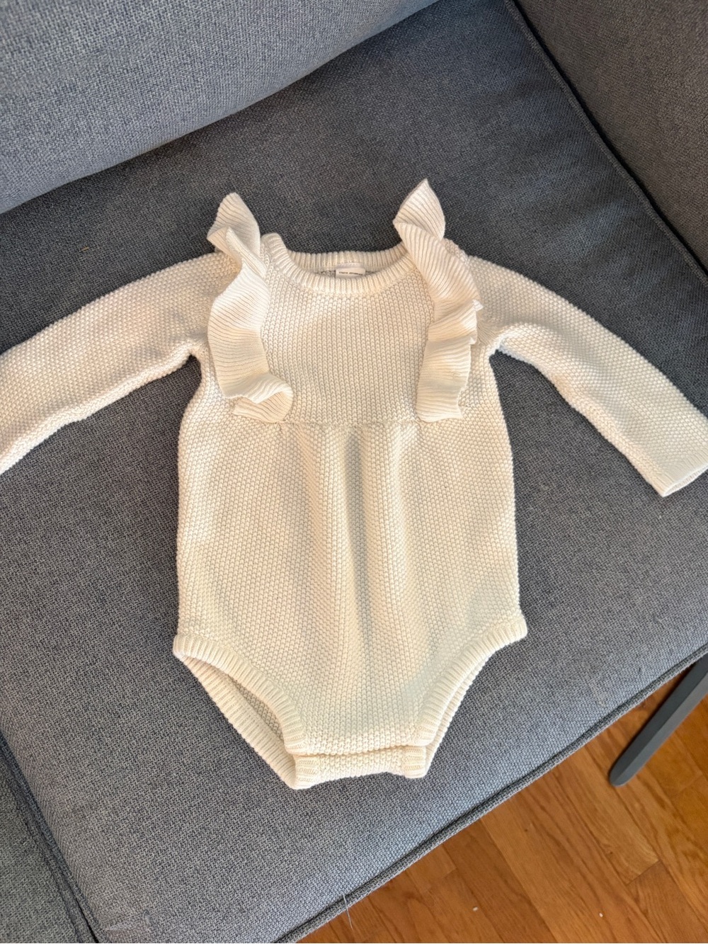 Carter's White Ruffle knit Long-Sleeve One-Piece